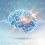 Ilustración de un cerebro hecho de ondas sonoras con afirmaciones flotando, portada del artículo sobre audioterapias.